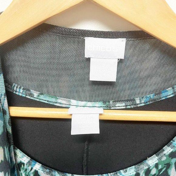 CHICOS Two Piece Feather Print Mesh Tank and Cardigan Set Size M - Picture 8 of 8